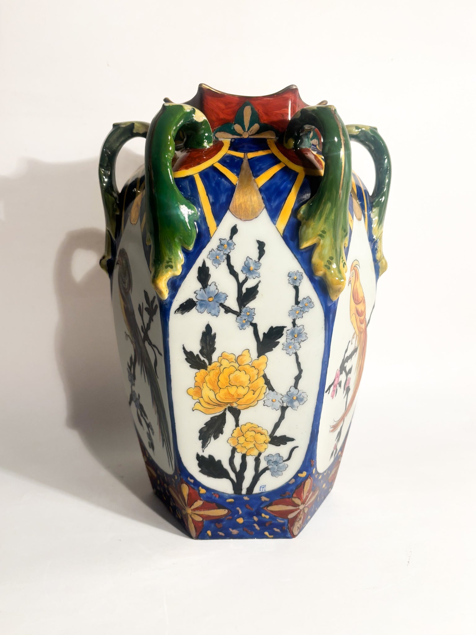 Vaso in Ceramica Ceco Slovacca con Anse e Motivi Floreali Anni 60