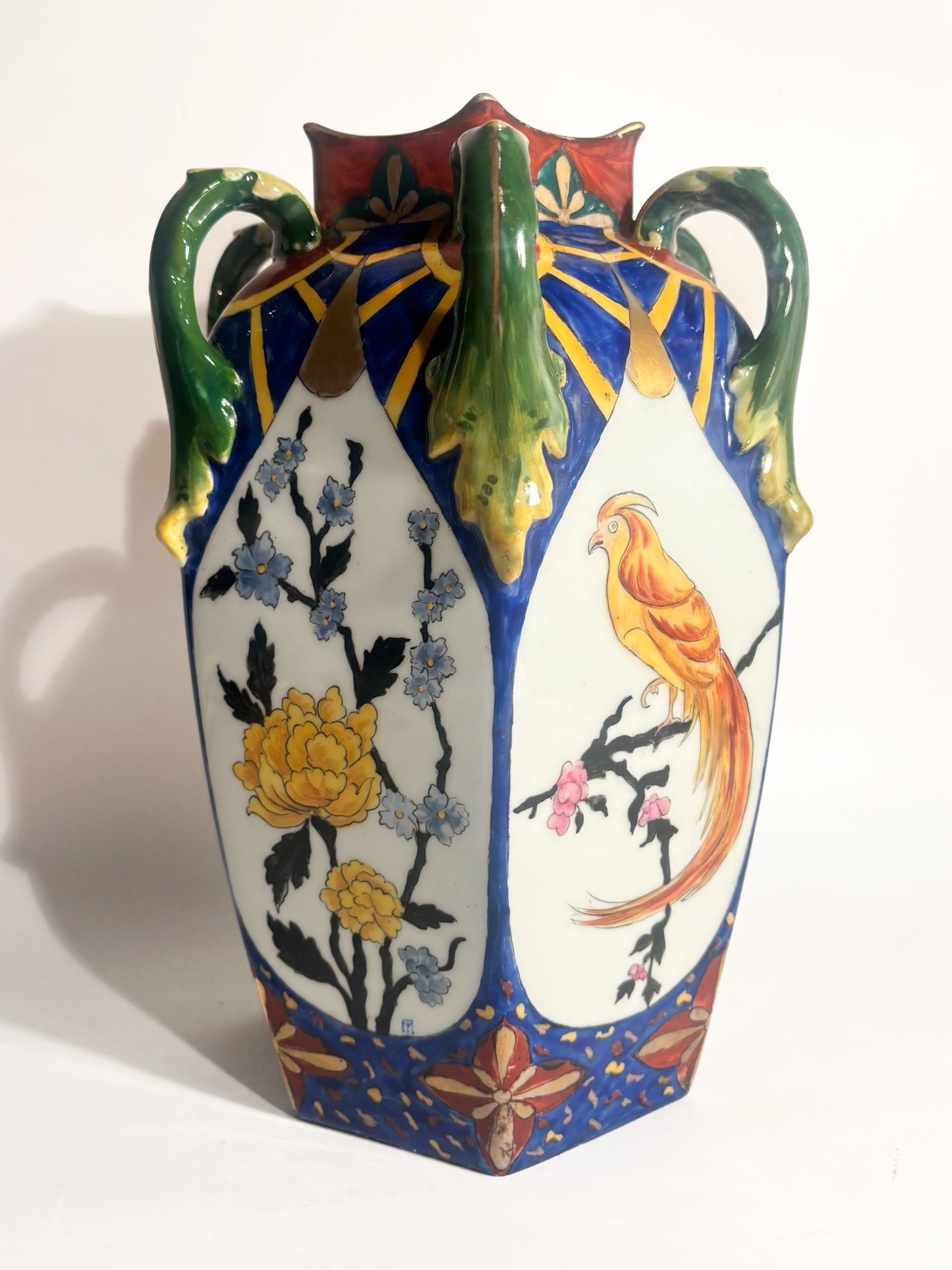 Vaso in Ceramica Ceco Slovacca con Anse e Motivi Floreali Anni 60