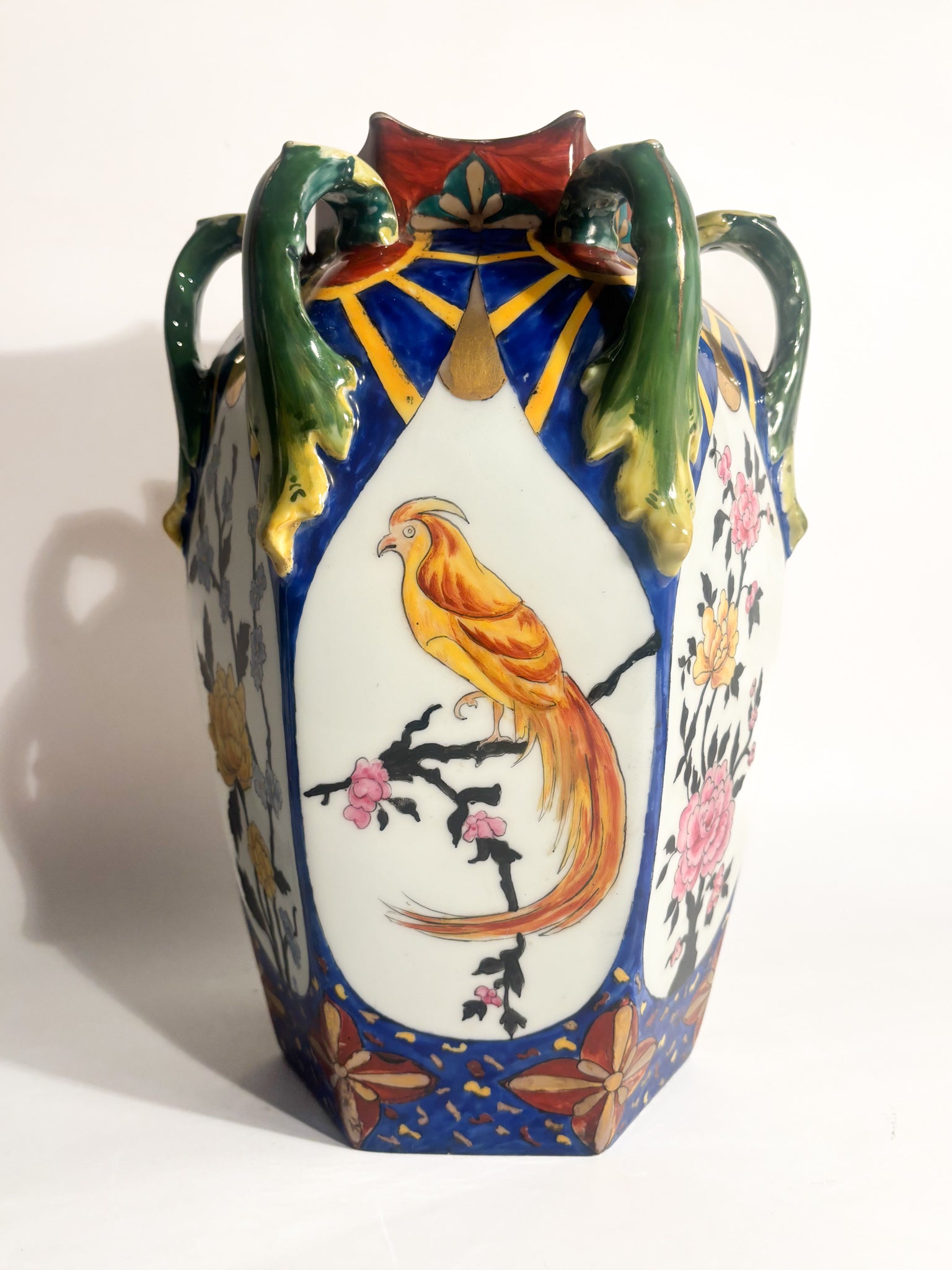 Vaso in Ceramica Ceco Slovacca con Anse e Motivi Floreali Anni 60