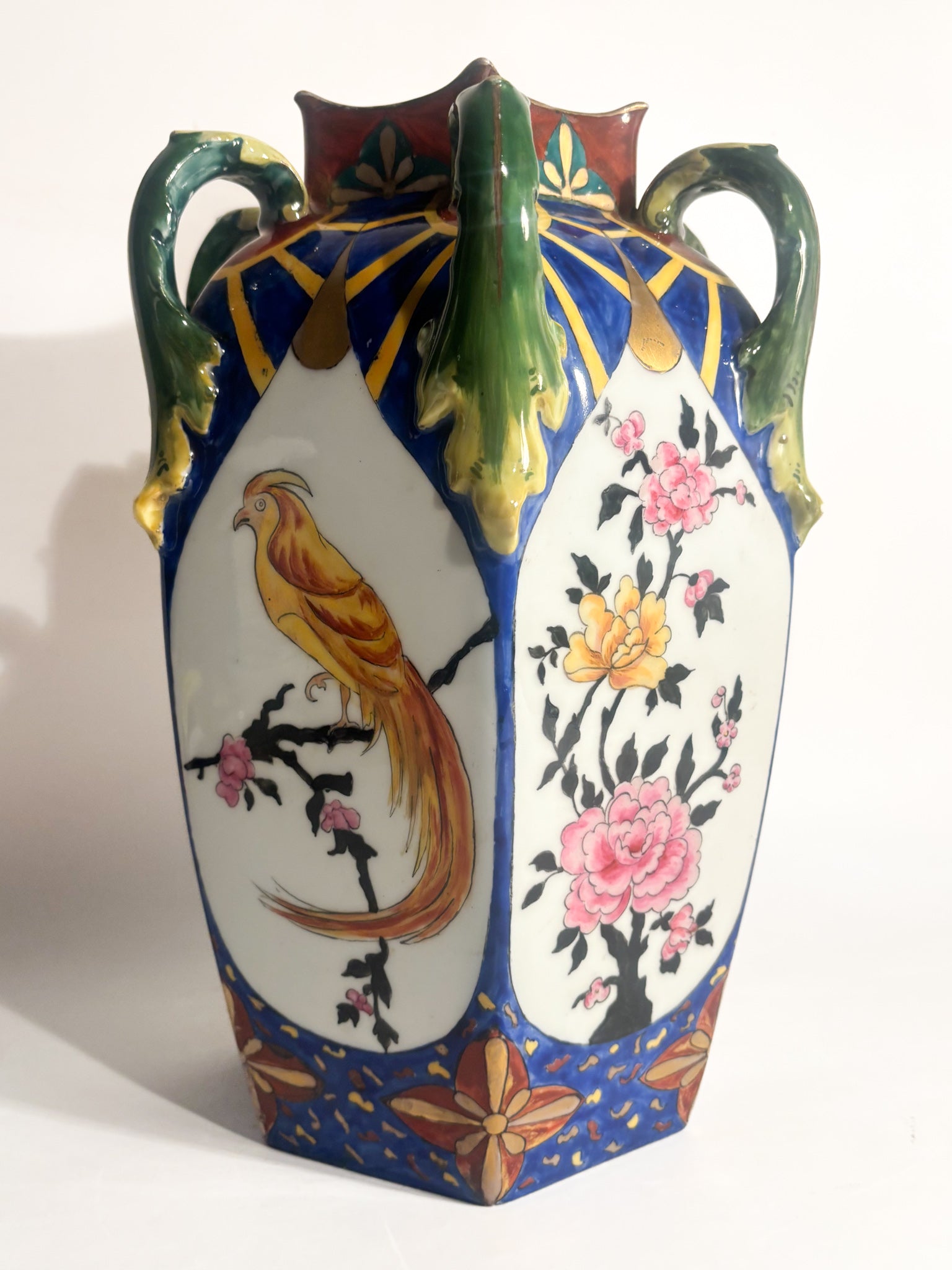 Vaso in Ceramica Ceco Slovacca con Anse e Motivi Floreali Anni 60