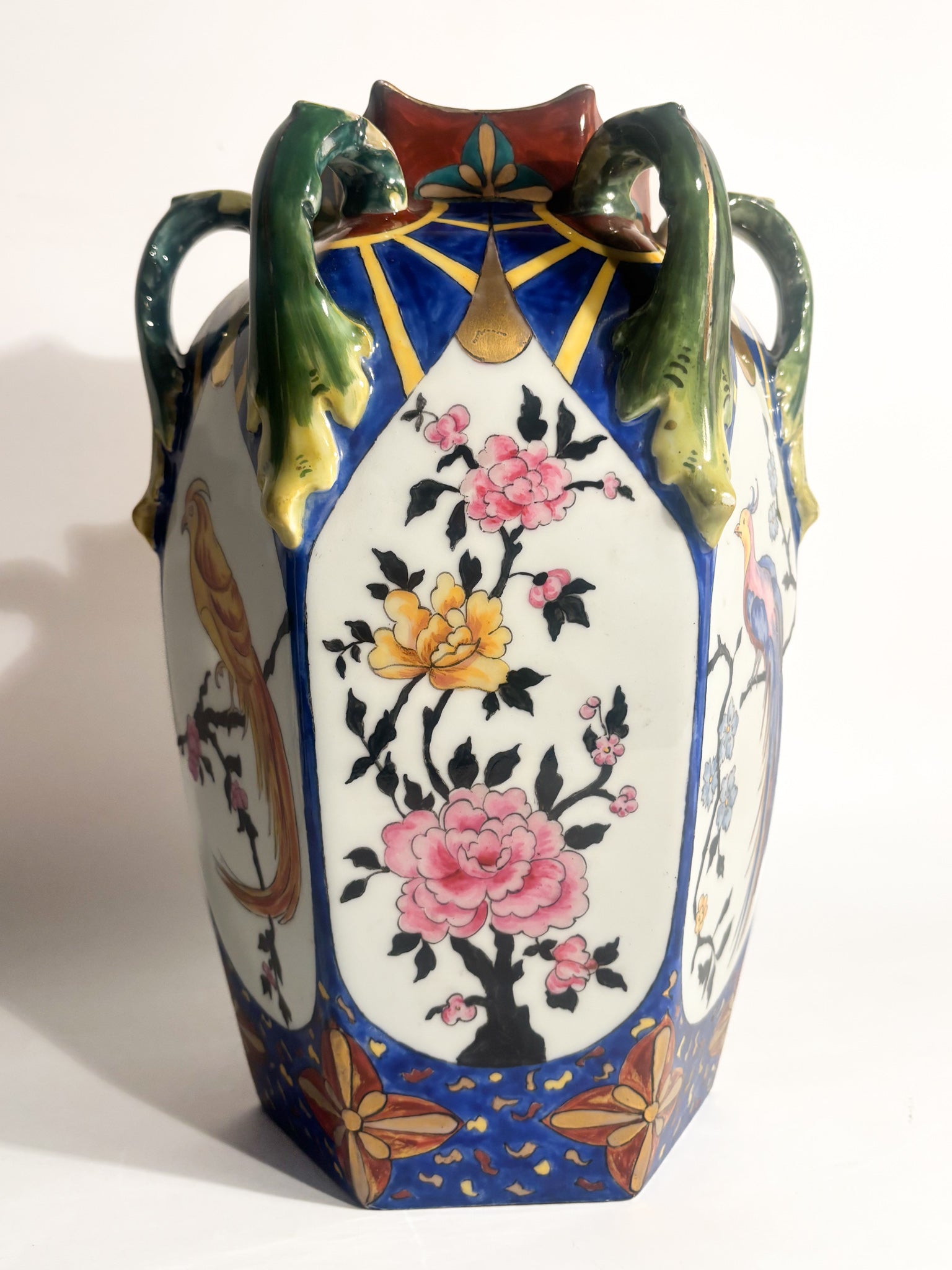 Vaso in Ceramica Ceco Slovacca con Anse e Motivi Floreali Anni 60
