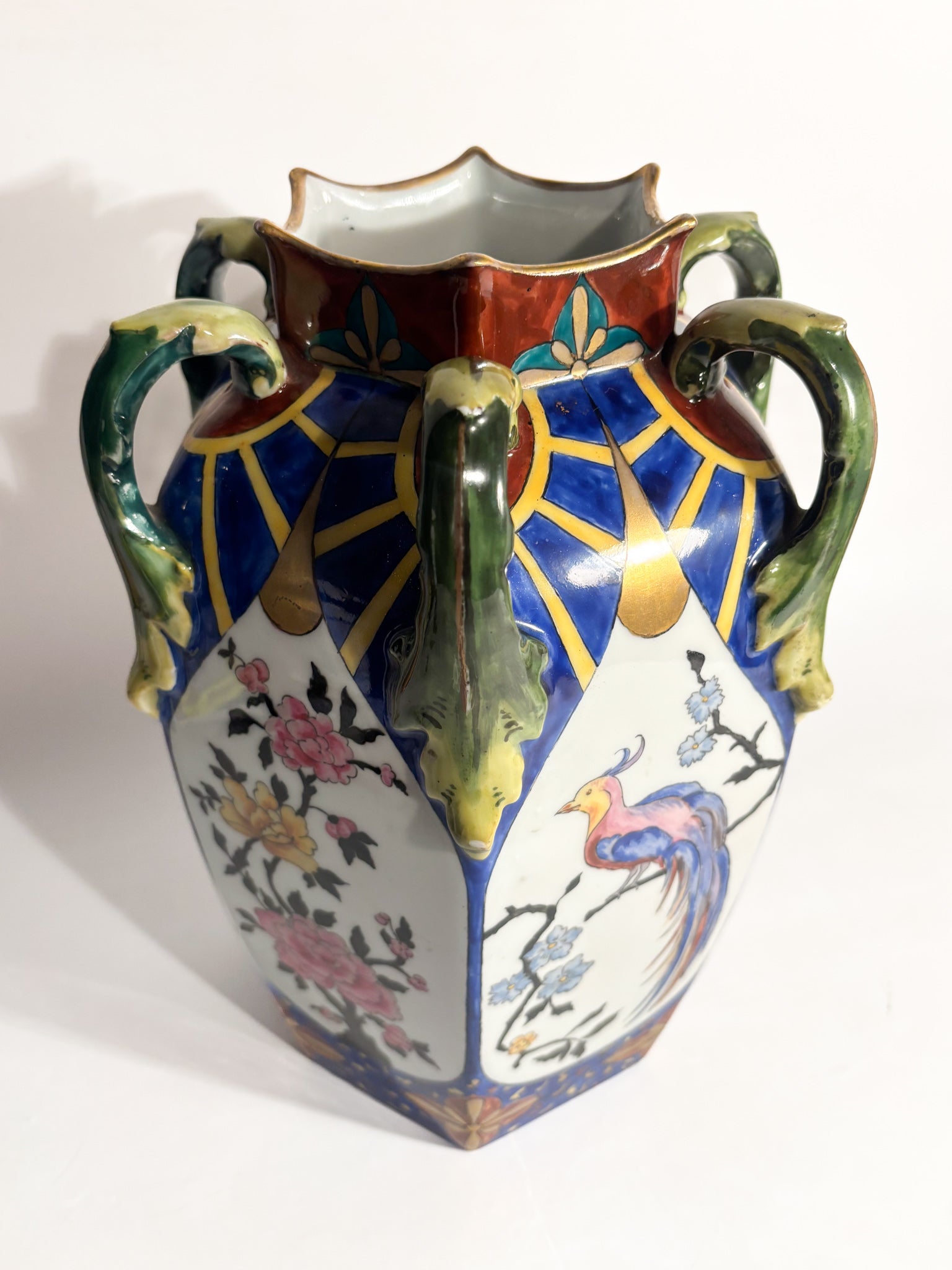 Vaso in Ceramica Ceco Slovacca con Anse e Motivi Floreali Anni 60