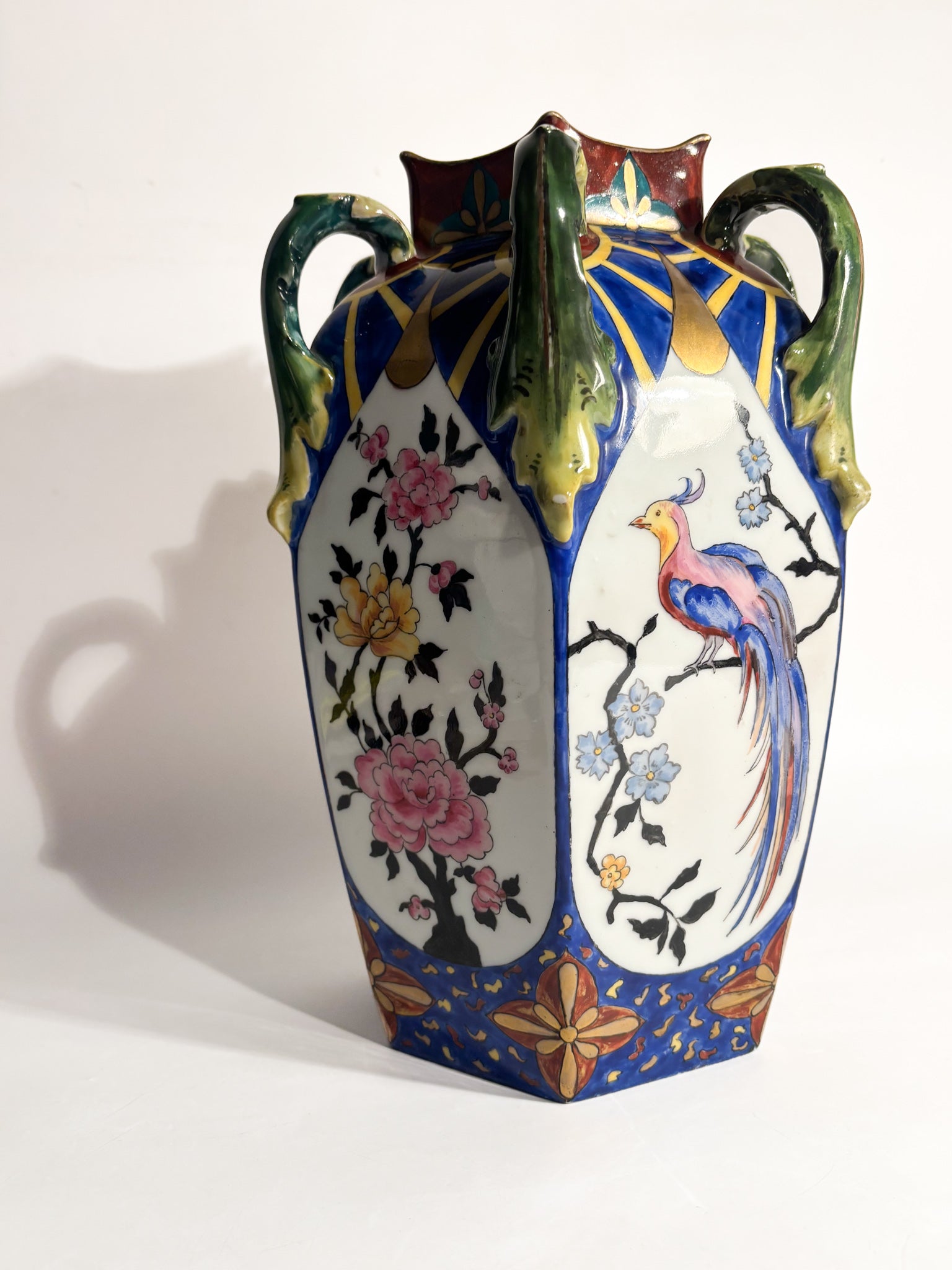 Vaso in Ceramica Ceco Slovacca con Anse e Motivi Floreali Anni 60