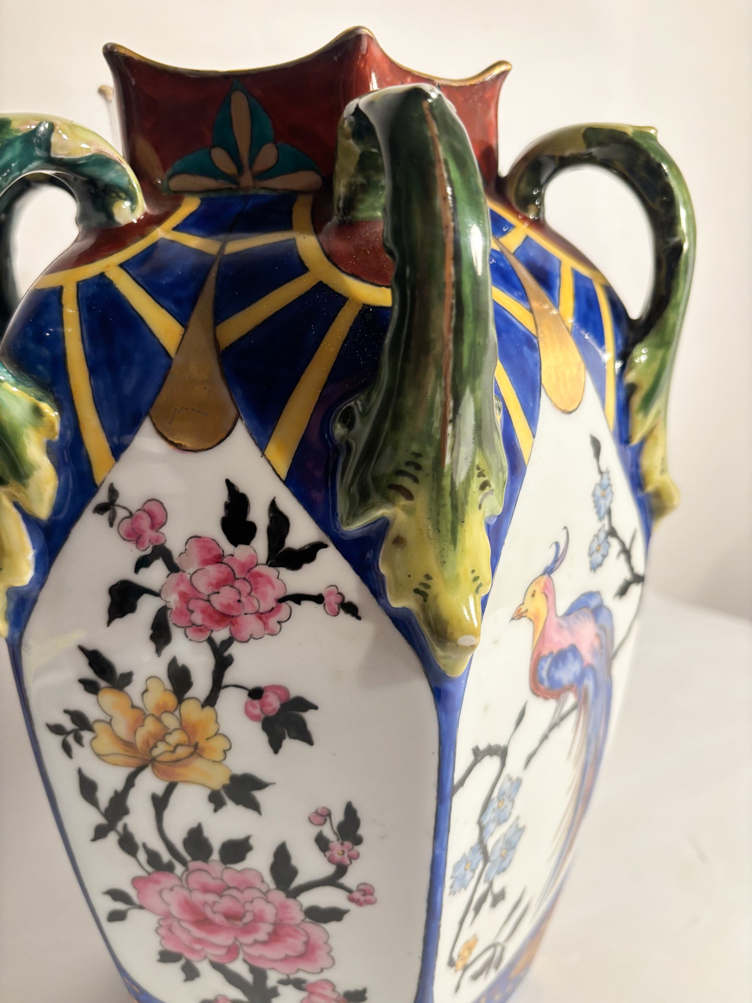 Vaso in Ceramica Ceco Slovacca con Anse e Motivi Floreali Anni 60