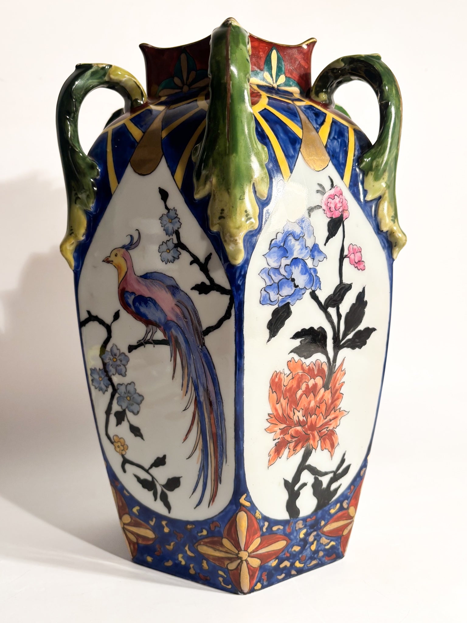 Vaso in Ceramica Ceco Slovacca con Anse e Motivi Floreali Anni 60