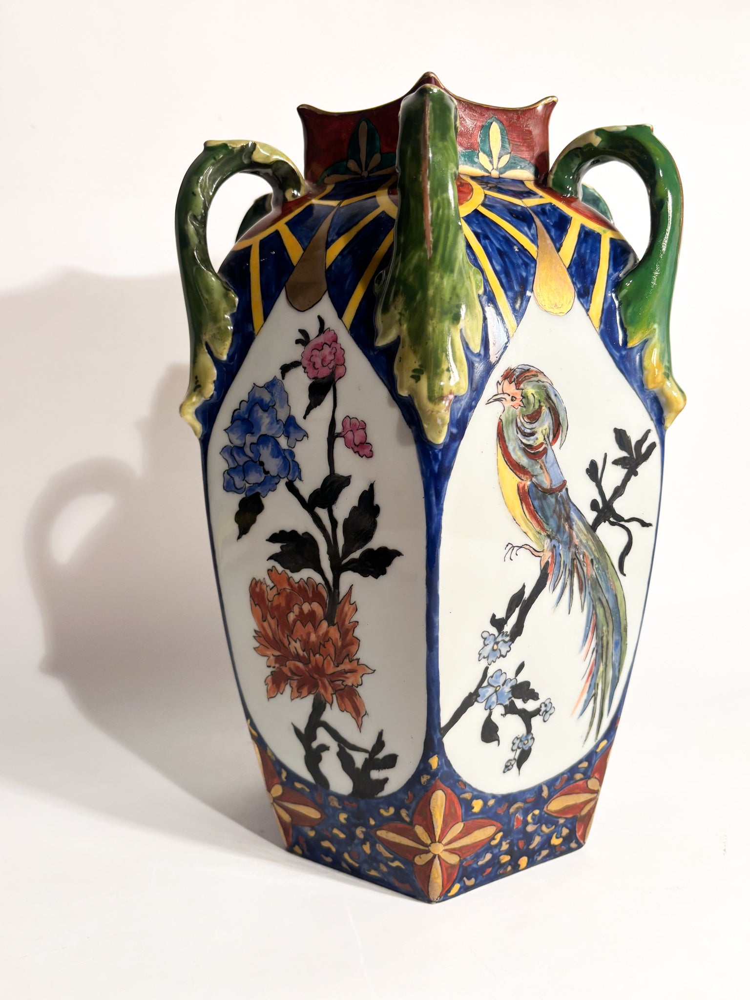 Vaso in Ceramica Ceco Slovacca con Anse e Motivi Floreali Anni 60