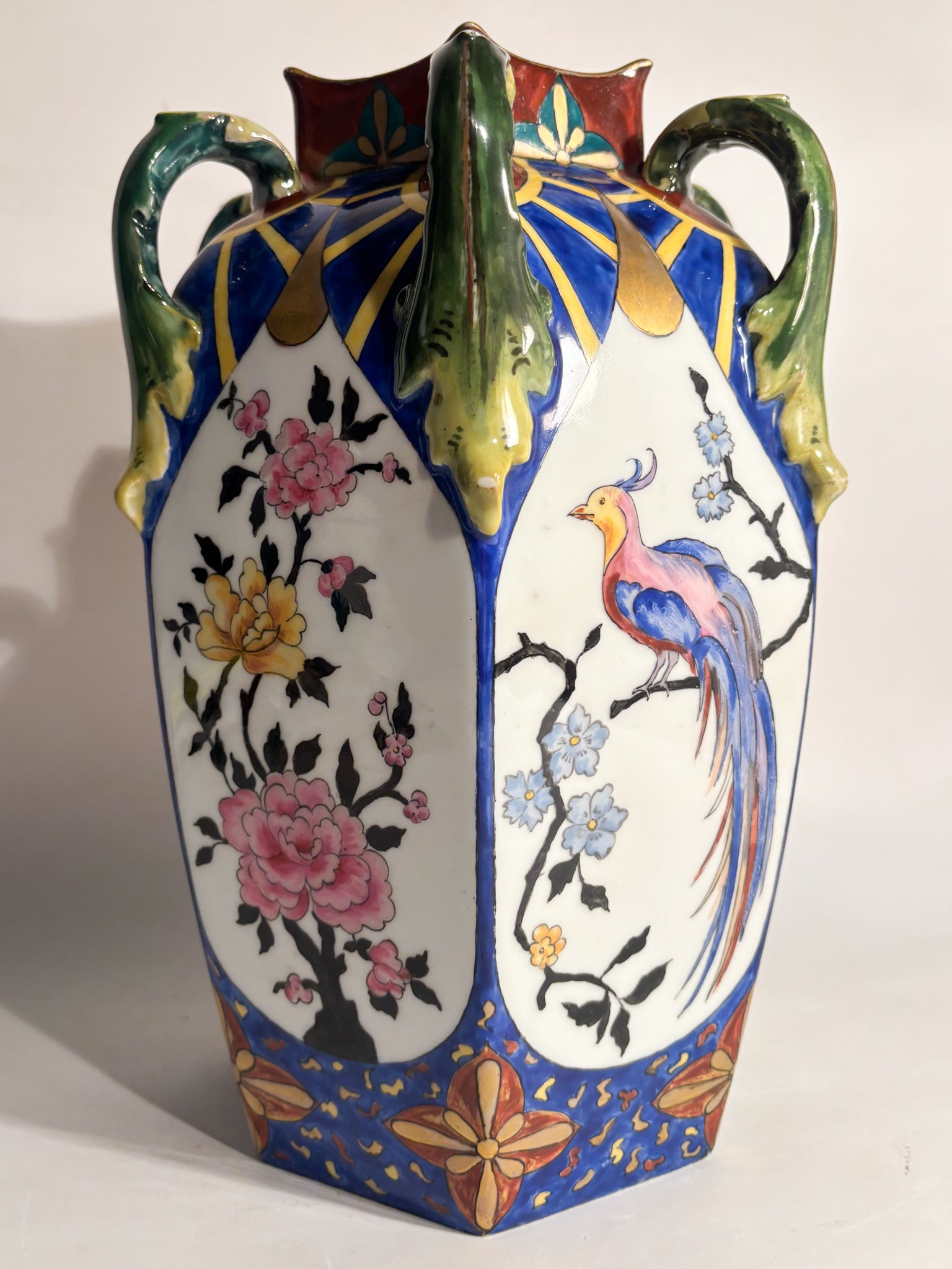 Vaso in Ceramica Ceco Slovacca con Anse e Motivi Floreali Anni 60