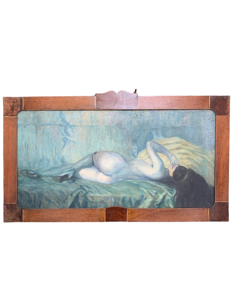 Capoletto Oil Painting on Canvas of a Lady Lying Early 20th Century