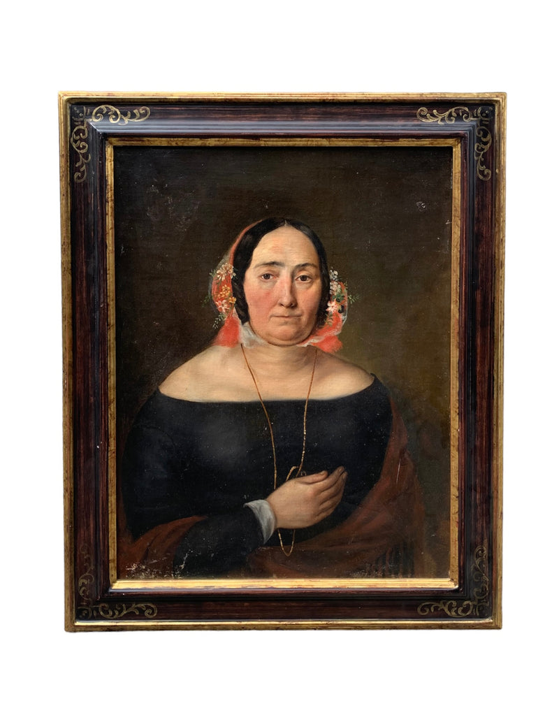 Oil painting on canvas of a portrait of a lady from the 1800s