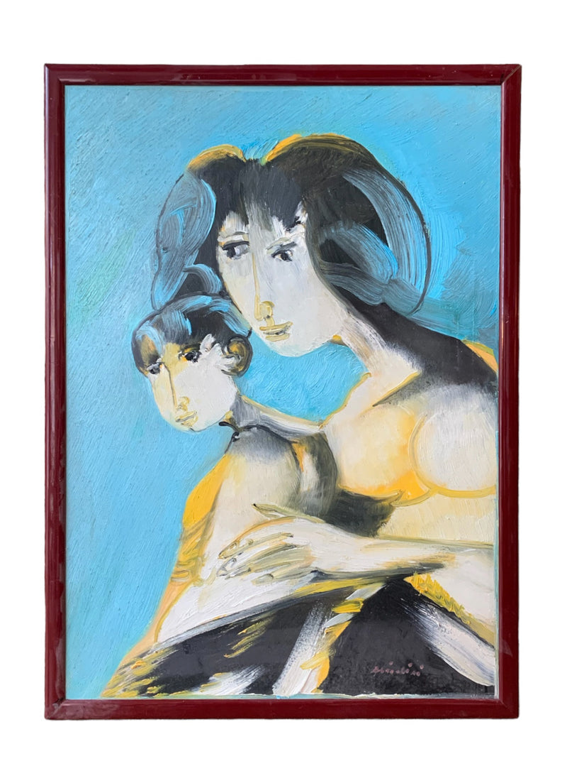 Dipinto Olio su Tela di Maternità di Remo Brindisi Anni 70