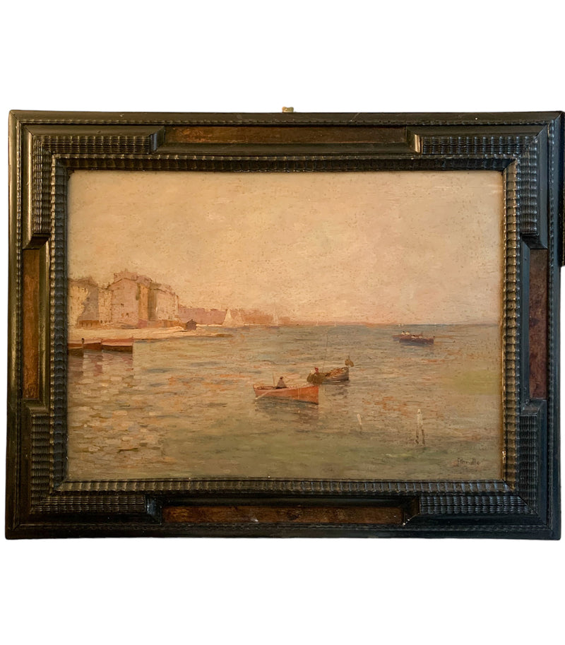 Oil on Panel Painting of a Navy by Federico Morello, 1920s