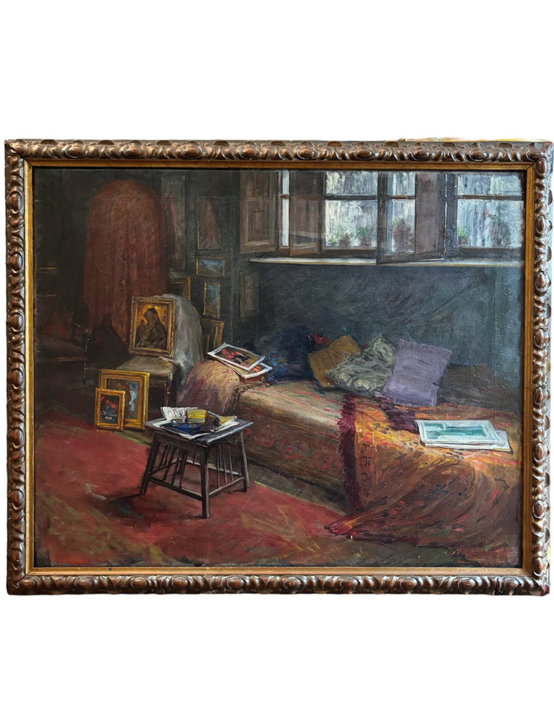 Oil painting on Canvas of a Domestic Scene by Giovanni Iacovino, 1940s