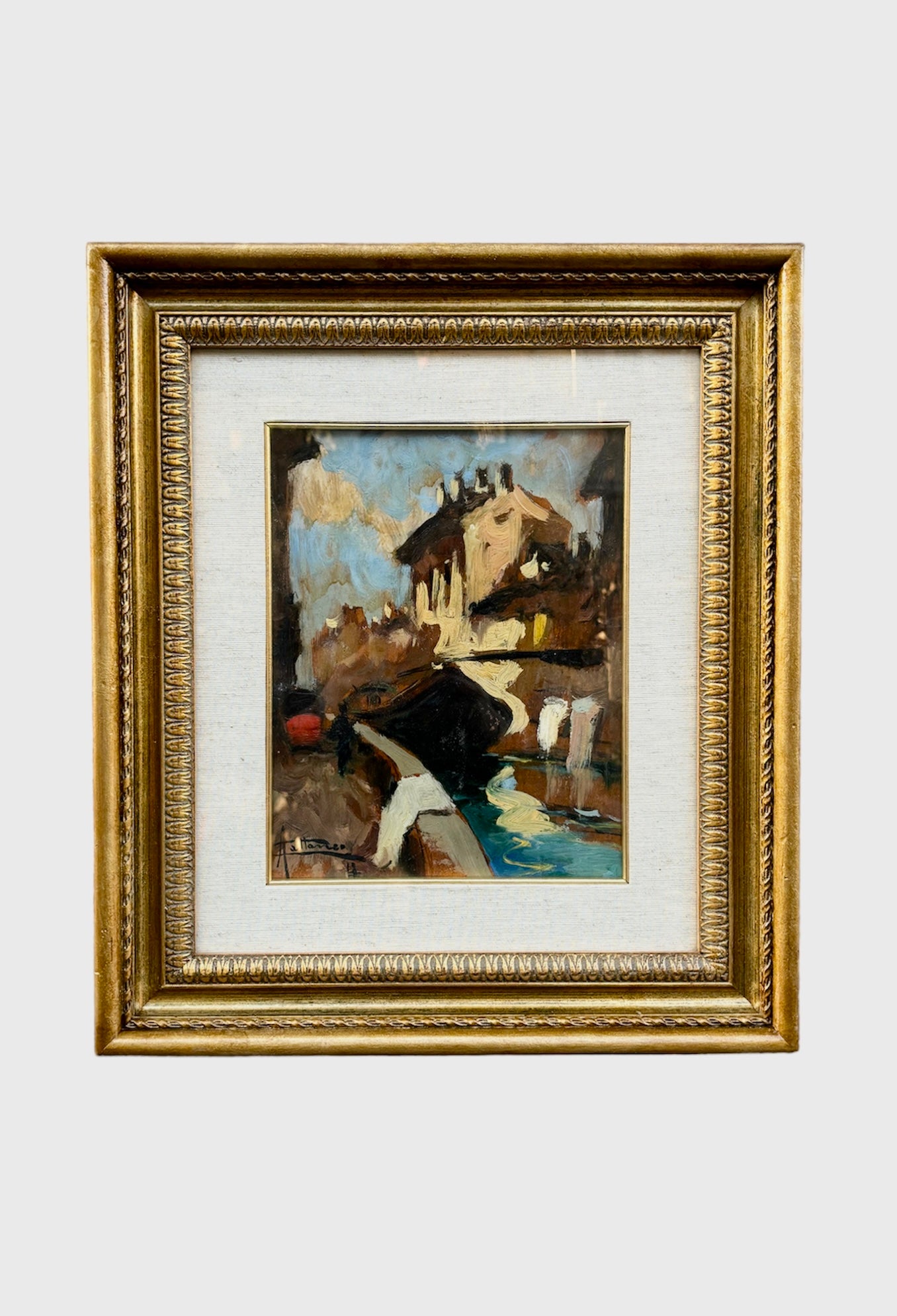 Oil Painting of a Glimpse of Milan by Achille Cattaneo Early Twentieth Century