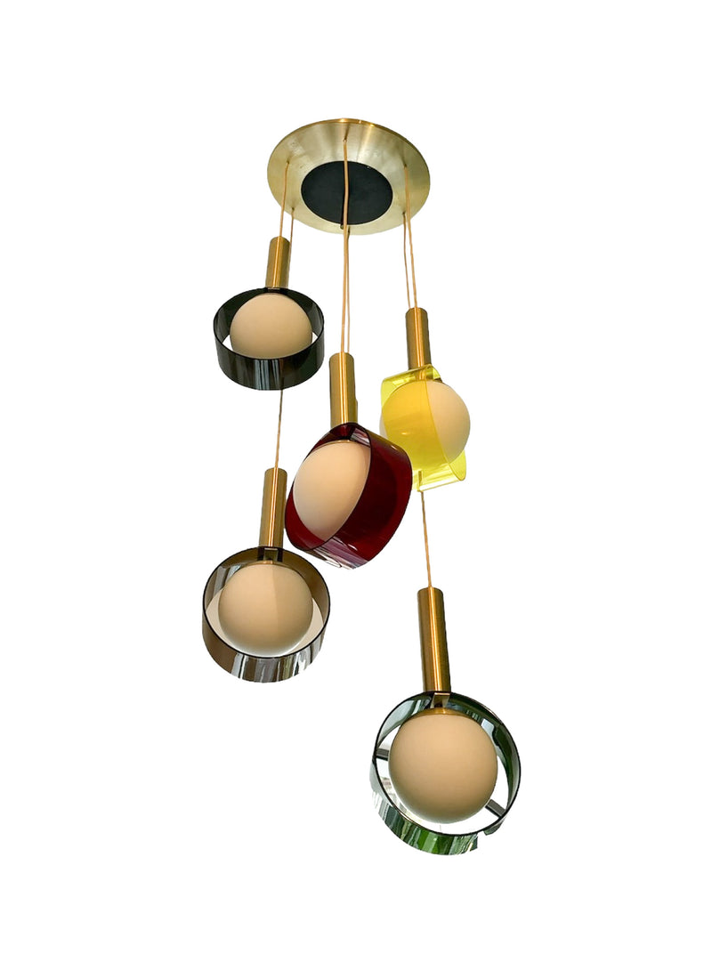 Stilux Multicolored Pendant Chandelier with Five Arms from the 1960s
