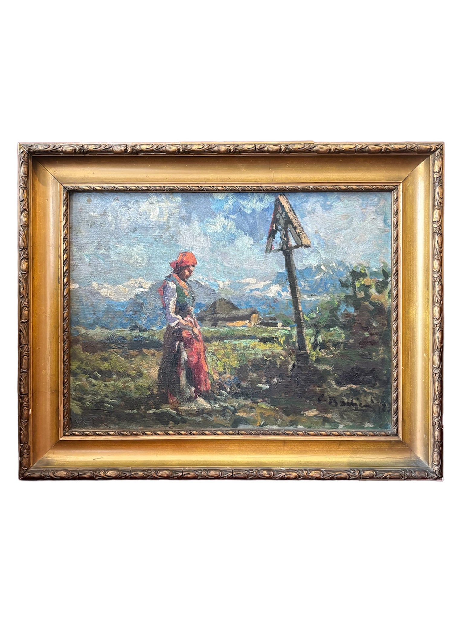 Oil Painting on Canvas of a Rural Landscape by Contardo Barbieri, 1940s