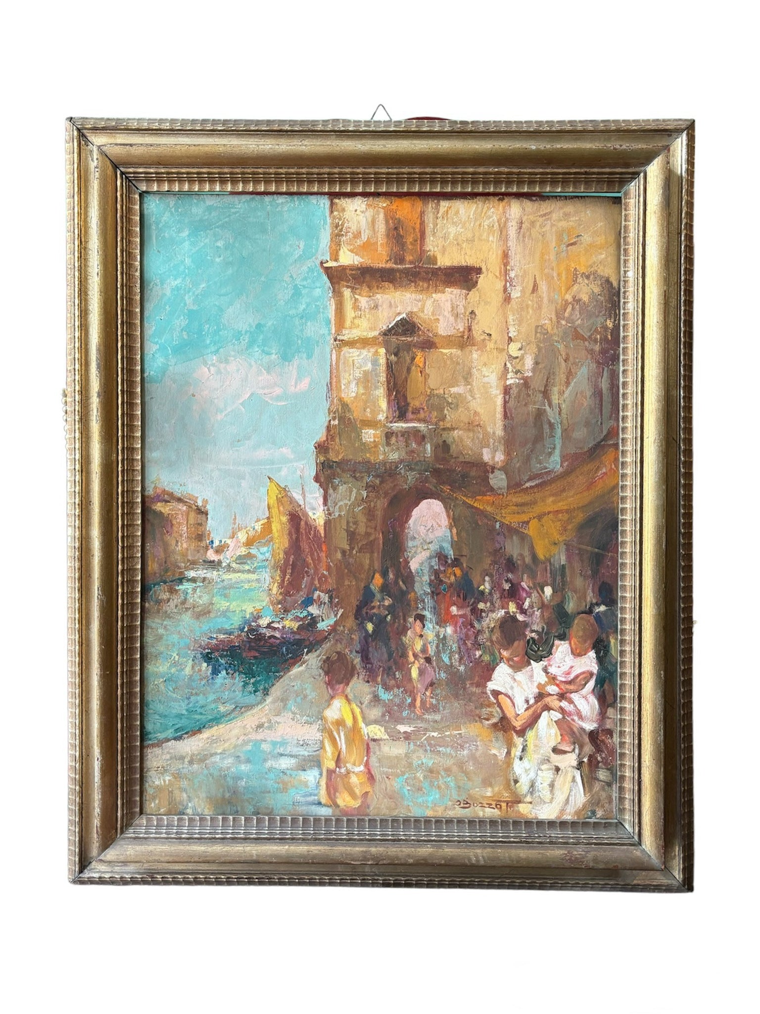 Oil on Panel Painting of an Urban Landscape by Attilio Achille Bozzato, 1920s