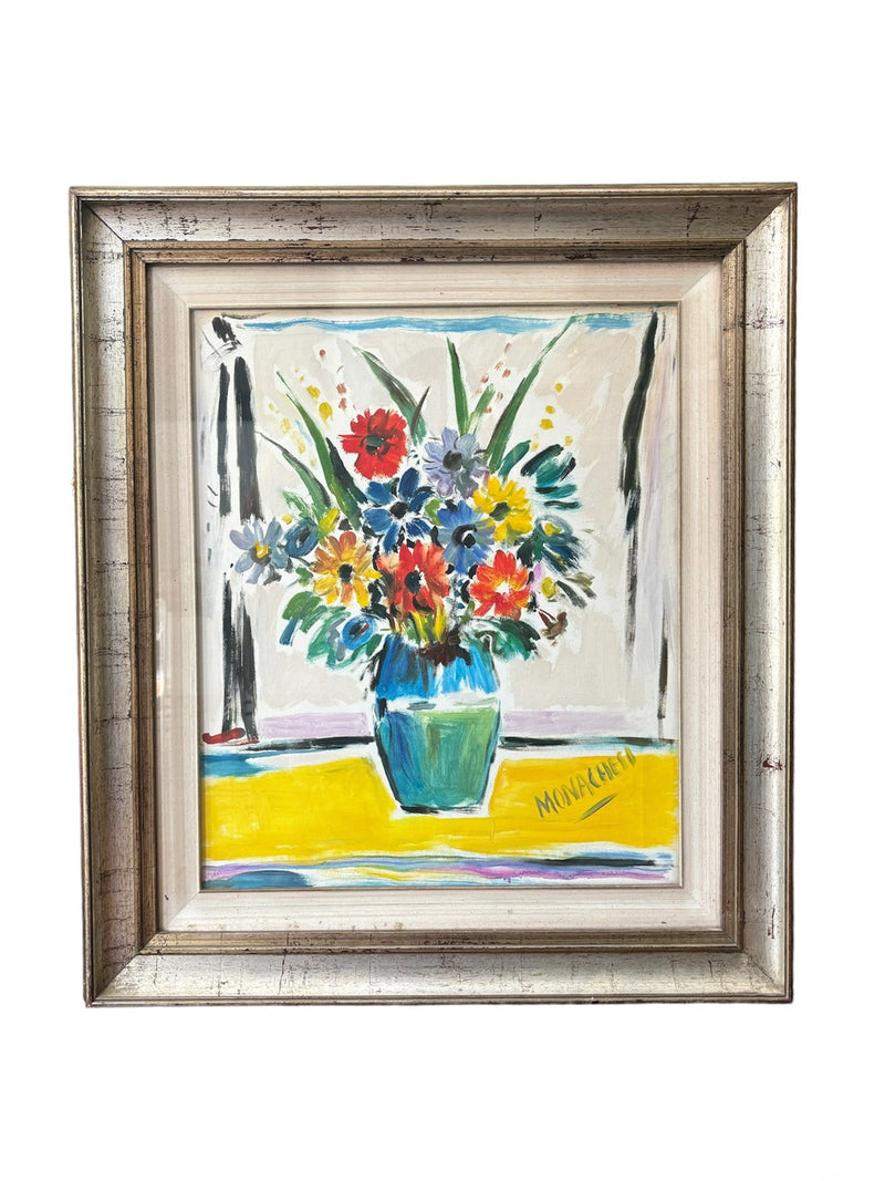 Oil Painting on Canvas of a Vase with Flowers by Sante Monachesi, 1970s