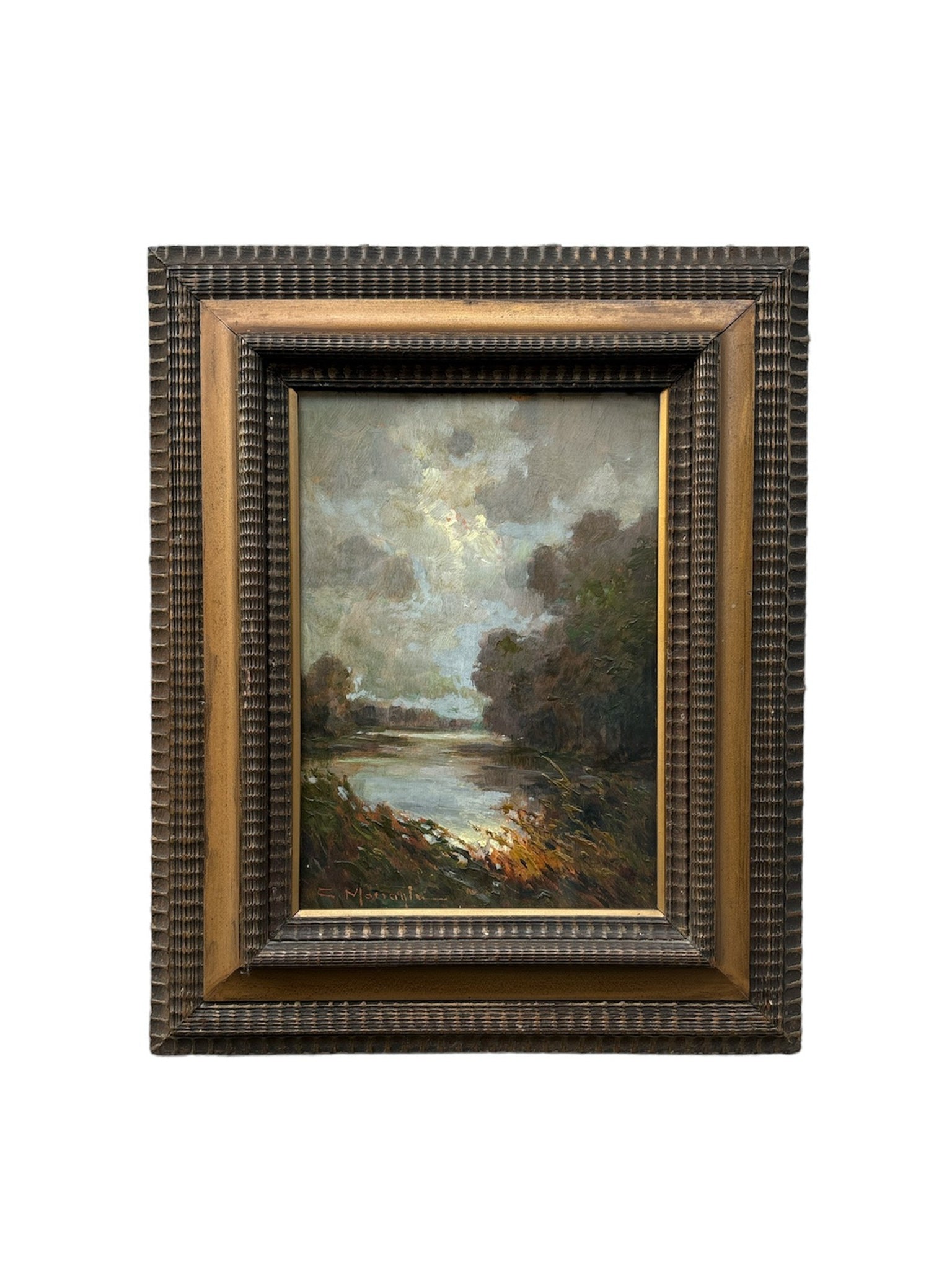 Oil on Panel Landscape Painting by Anacleto Moiraghi, 1920s