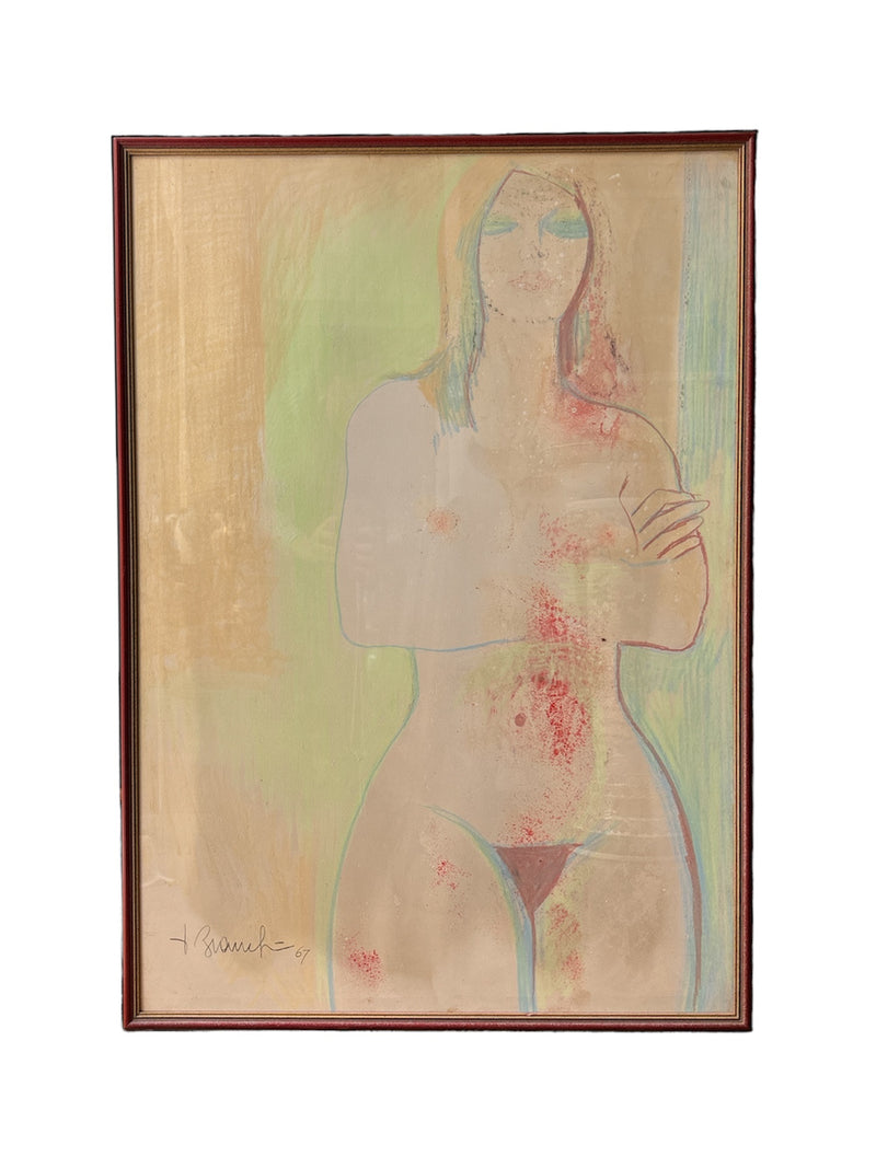 Mixed Technique Painting of a Female Nude by Branchi from 1967