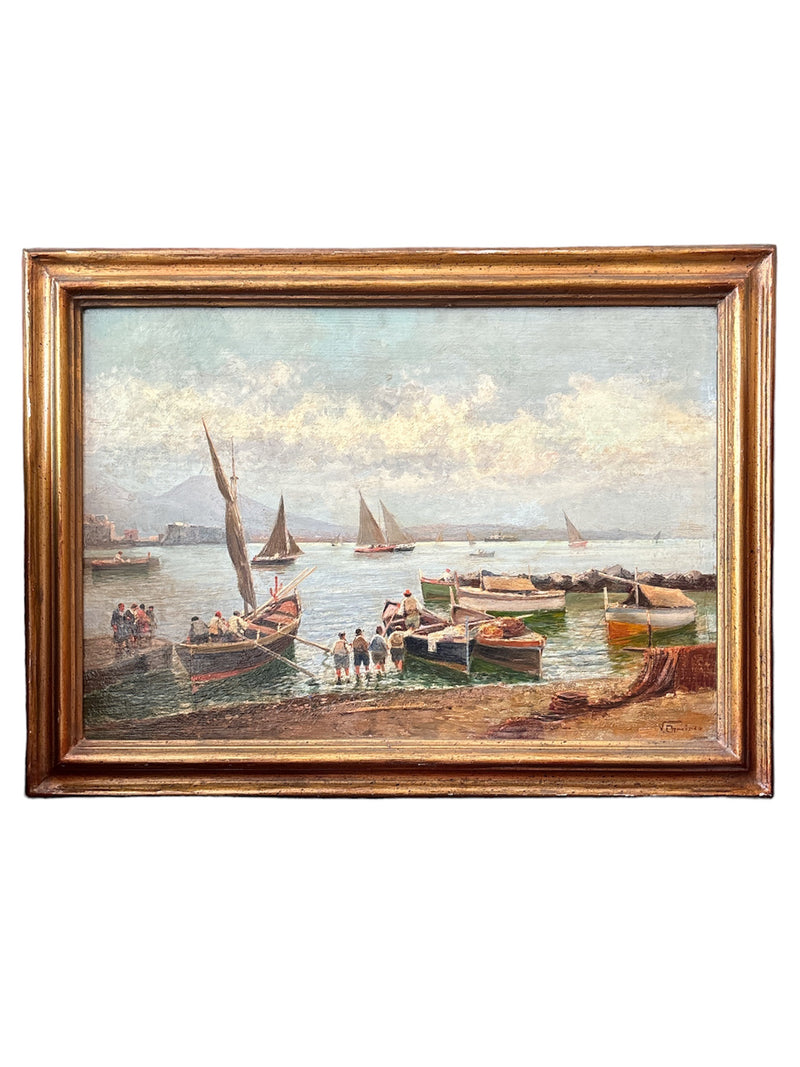 Oil on Panel Painting of the Neapolitan Coast by Vincenzo Canino, 1940s