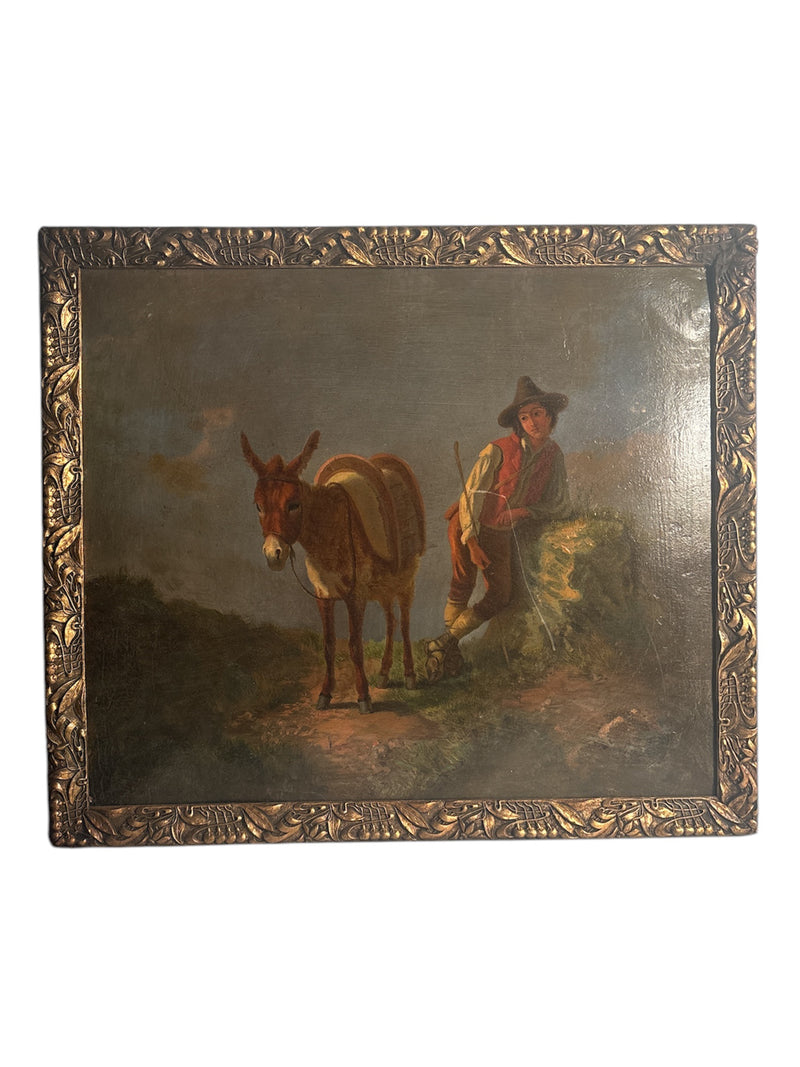 Pair of Oil Paintings on Zinc Abruzzese Pastoral Scenes Late 1800s