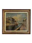 Dipinto Olio su Tela di Navigli di Milano di Achille Cattaneo Primi Novecento