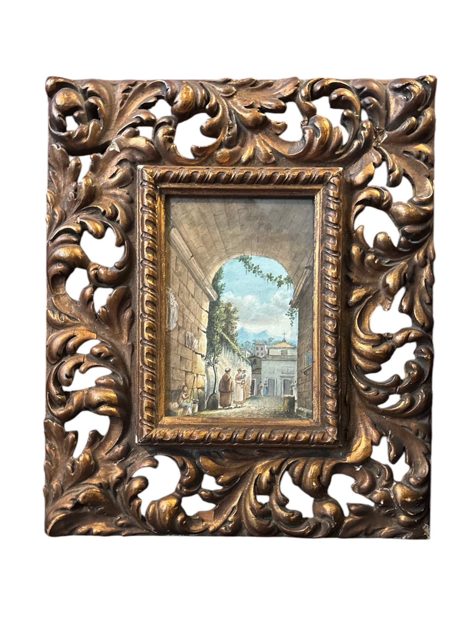 Oil Painting on Courtyard Cardboard with Arch XX Century