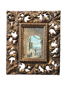 Dipinto Olio su Cartone di Cortile con Arcata XX Secolo