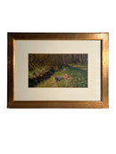 Oil Painting on Panel of Girl Lying on Grass 1950s