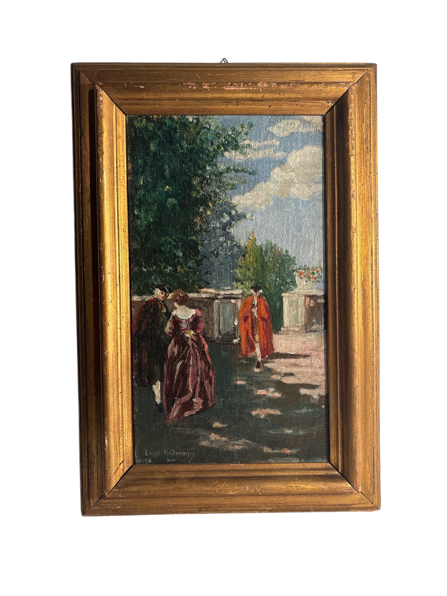 Oil Painting on Panel of Figures in Landscape by Louis Feldmann Early Twentieth Century