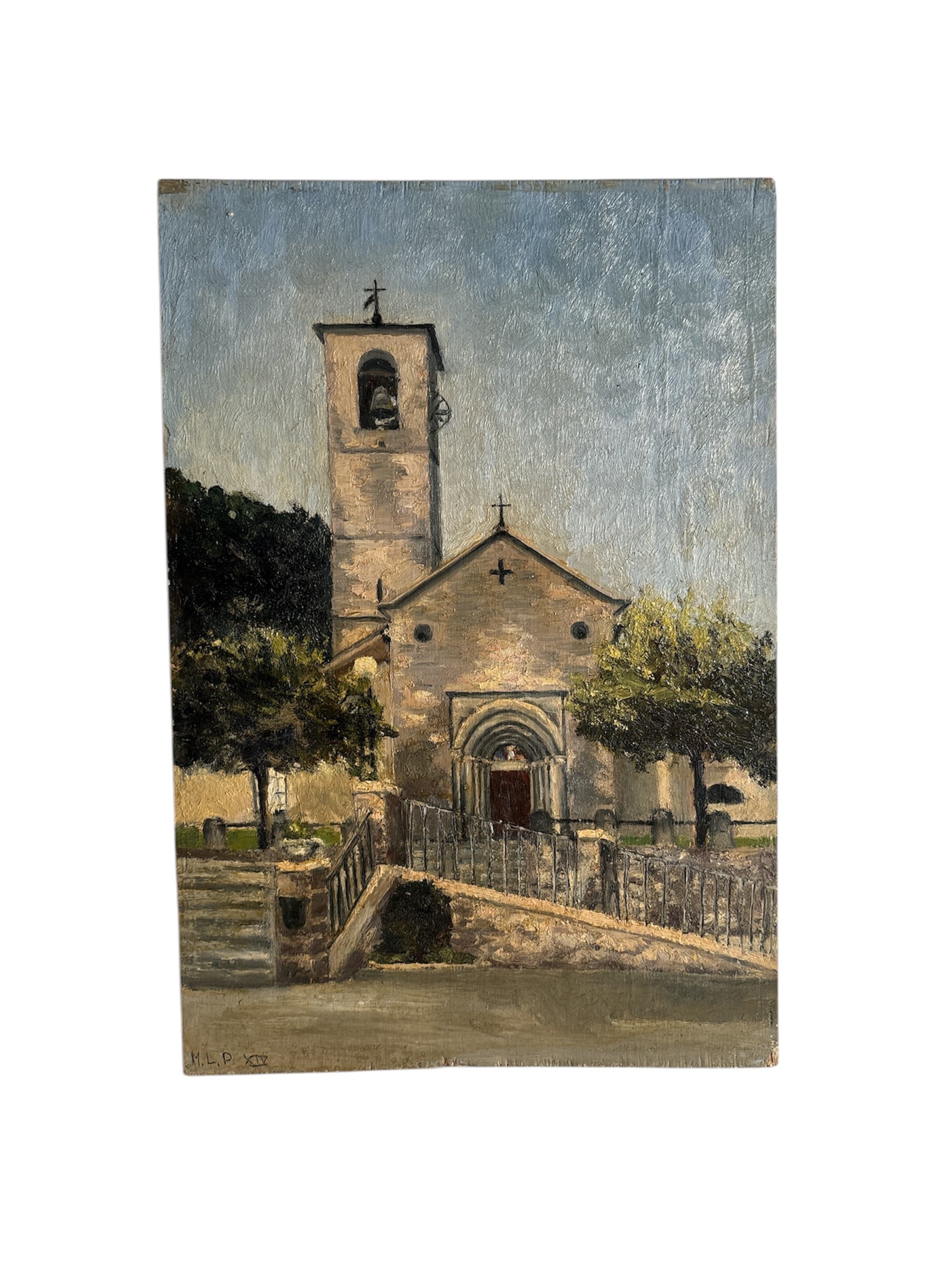Oil Painting on Cardboard of Church from the 60s