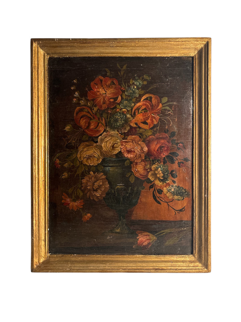 Oil Painting on Panel with Vase of Flowers from 1929