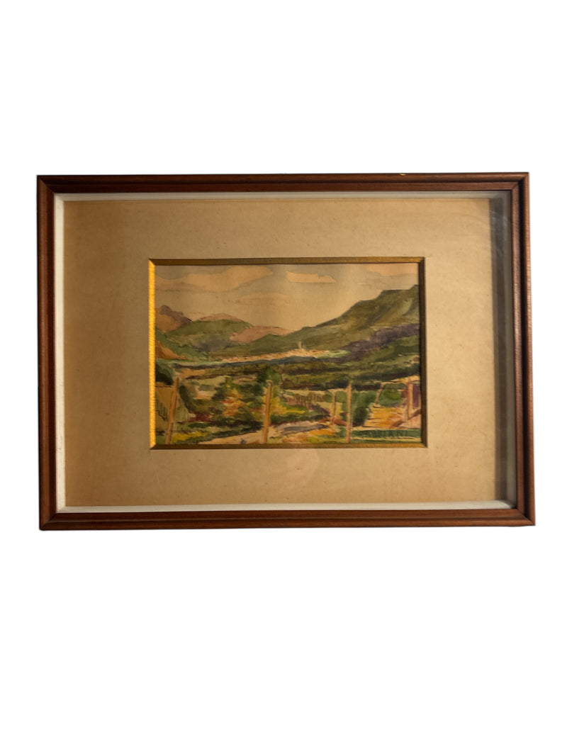 Watercolor Painting of Landscape by Giacomo Gabbiani 1950s