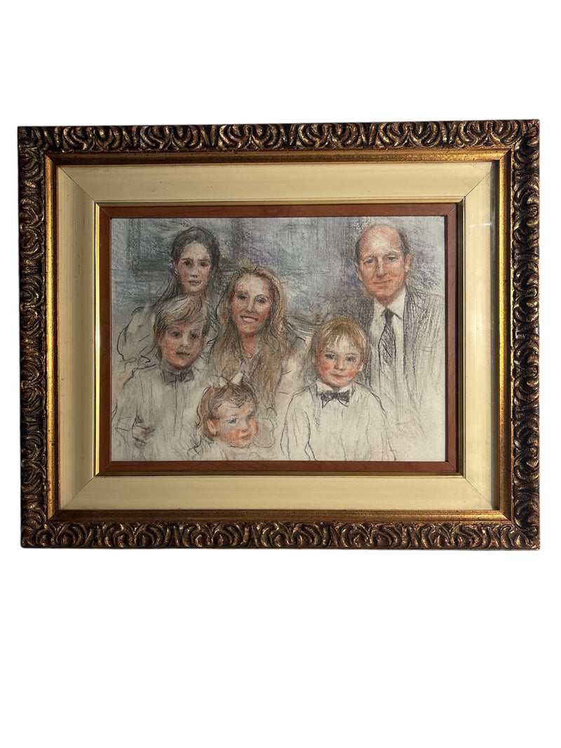 Pastel Painting Portrait of the Suchard Family by Attilio Melo 1960s