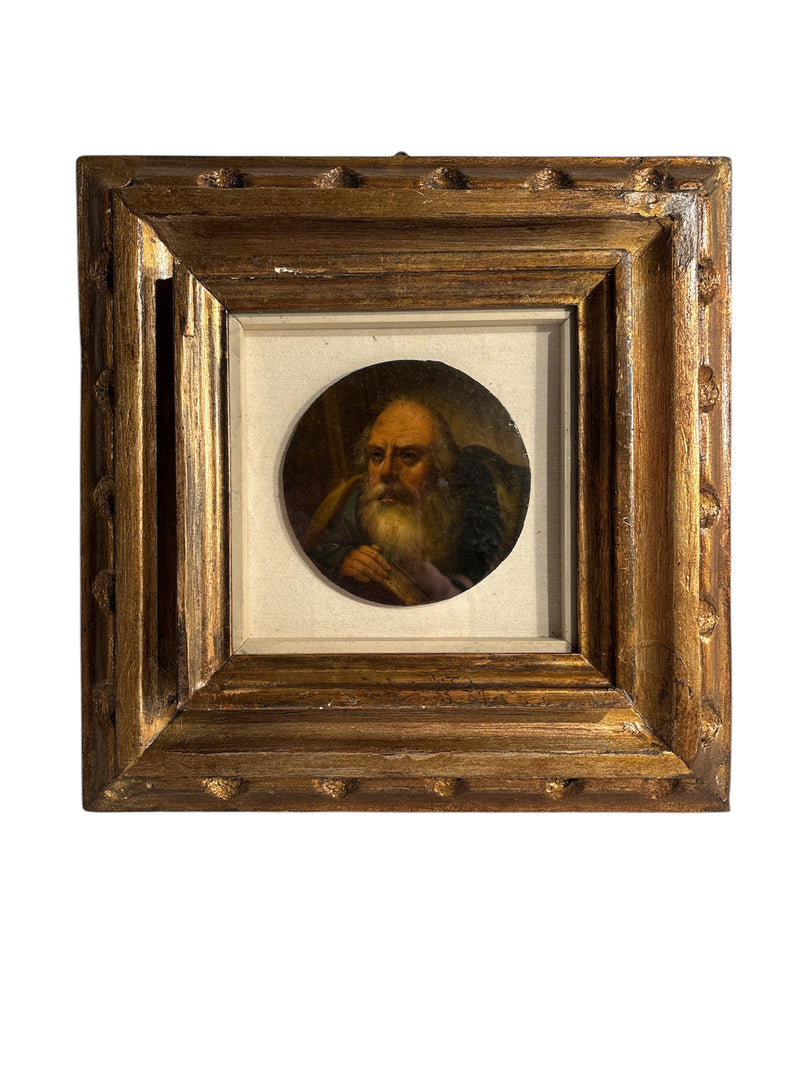 Oil Painting on Panel of Elderly Man with Beard Nineteenth Century