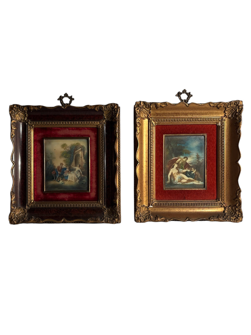 Pair of Classic Miniatures Oil on Cardboard Nineteenth Century