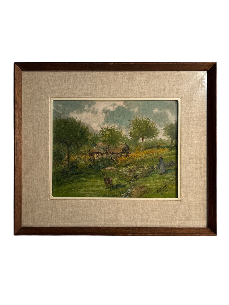 Oil Painting on Plywood of Country Landscape by O. Casali from 1928