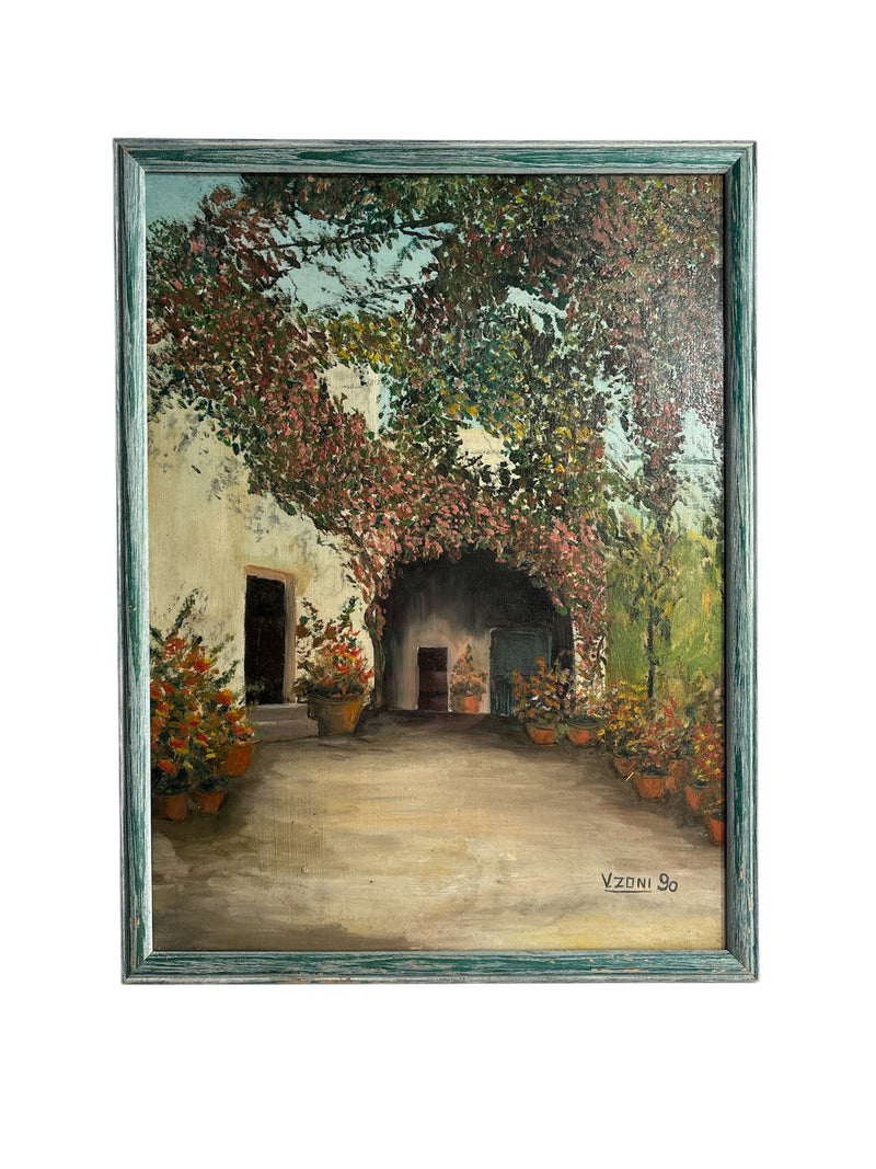 Oil Painting on Cardboard of Garden by V. Zoni from 1990