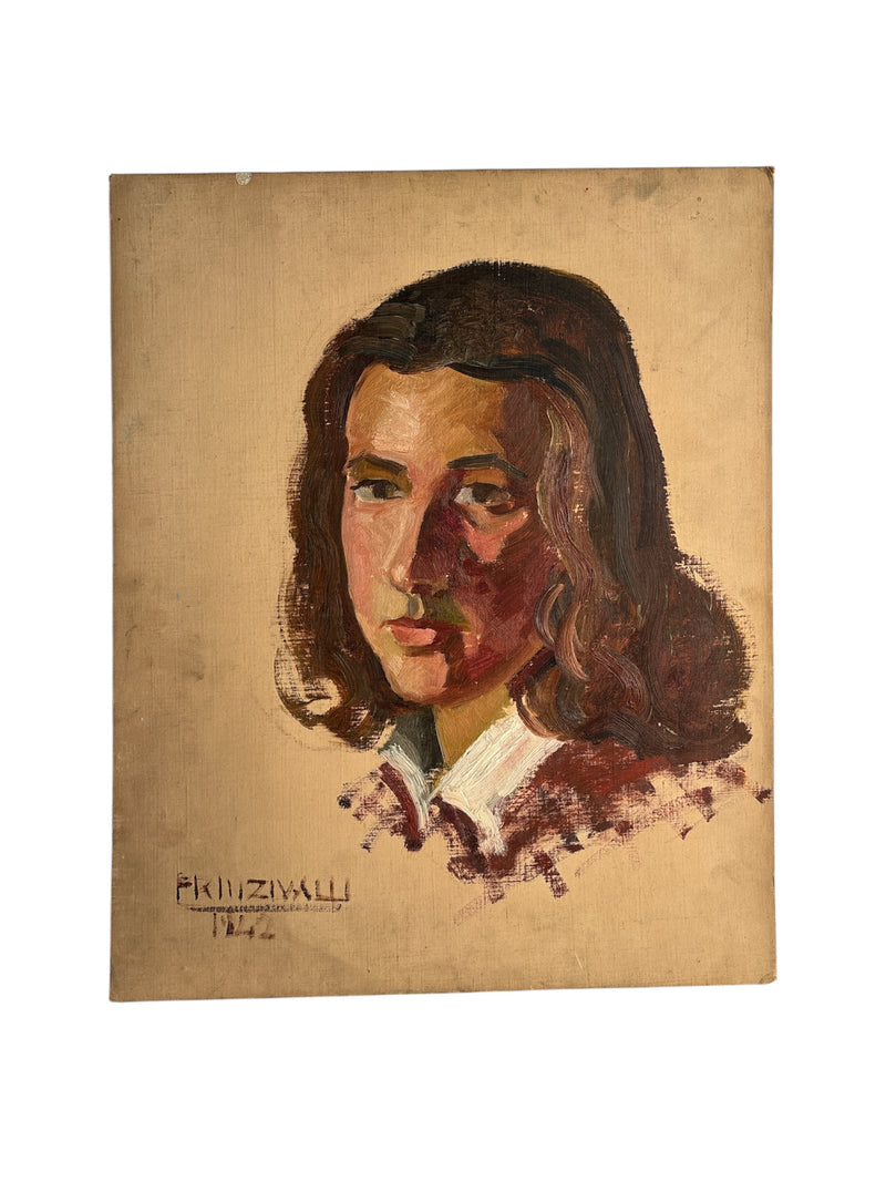 Portrait Oil on Panel of Young Man by Prinzivalli from 1942