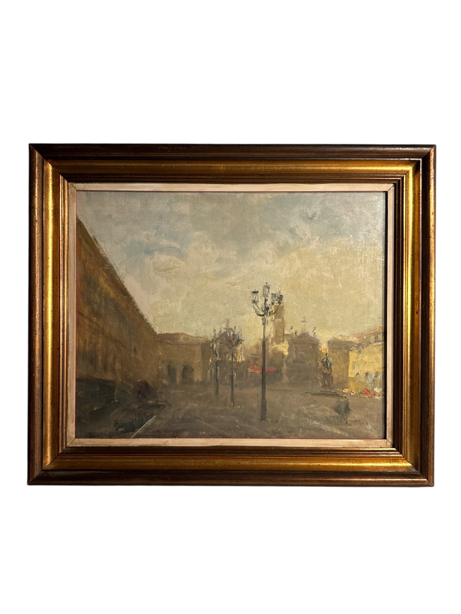Oil Painting on Panel of Urban Scene by Attilio Melo 1960s