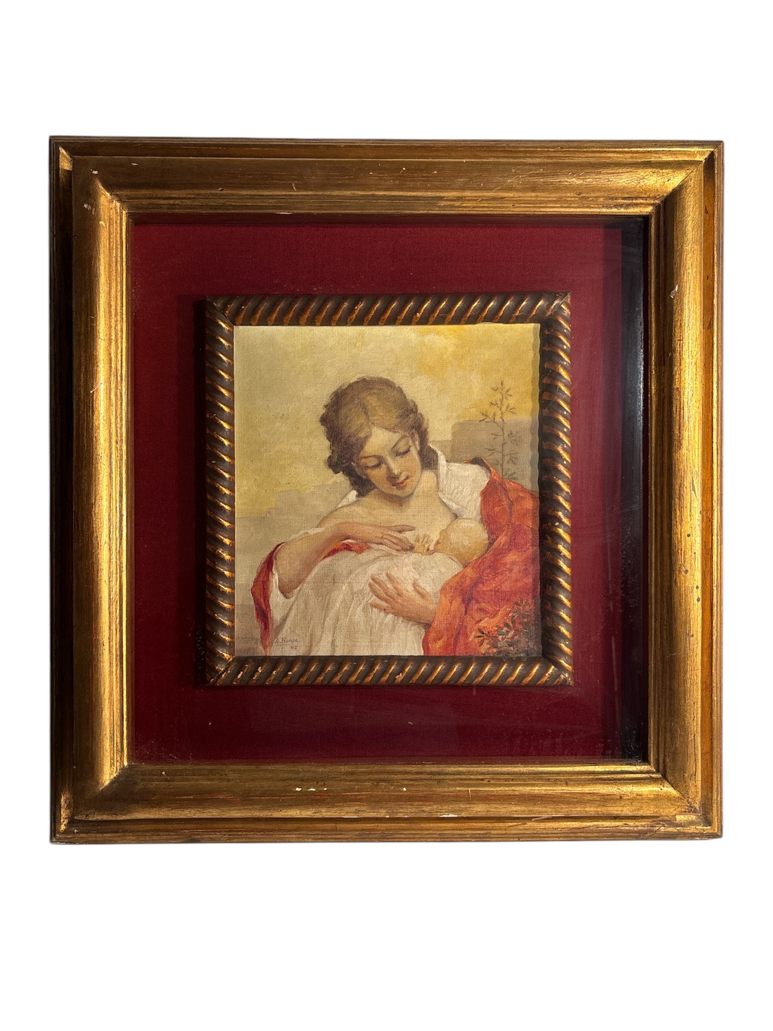 Oil Painting on Canvas of Maternity by A. Hampe