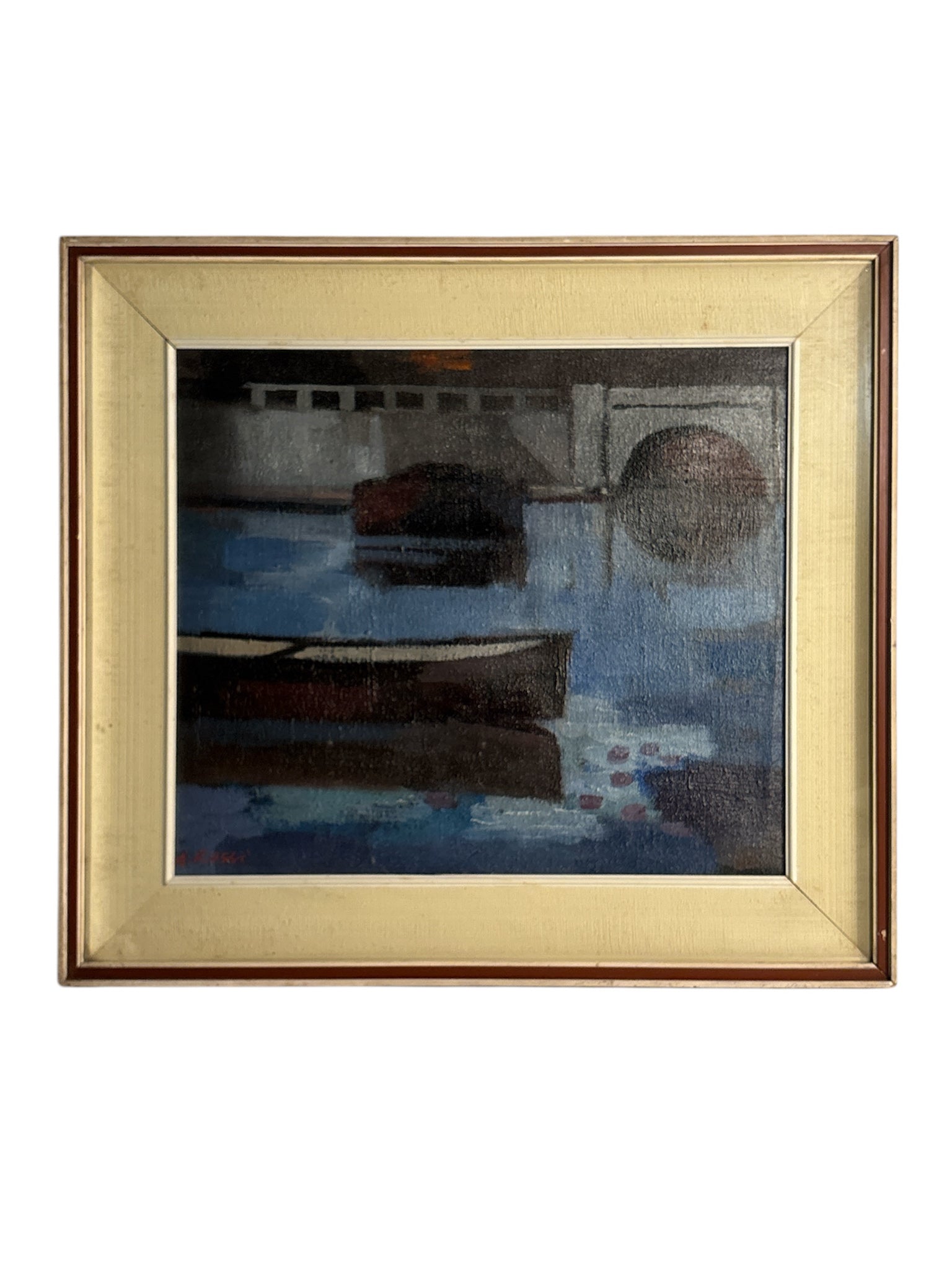 Oil Painting on Panel of Boats by A. Rossi 1970s