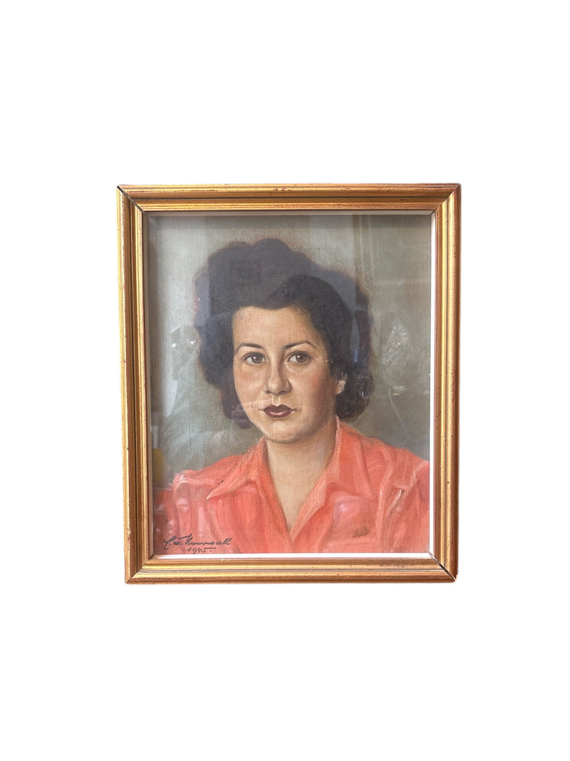 Oil Painting on Panel of Female Portrait from 1945