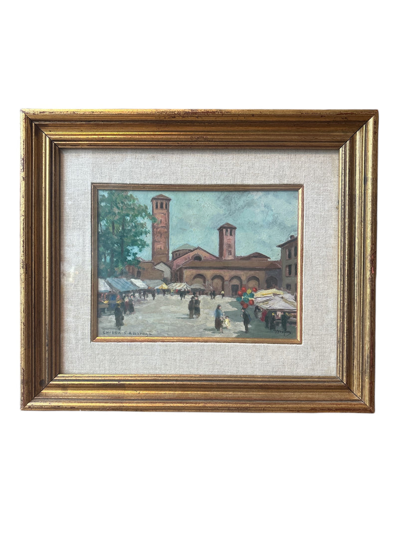 Oil Painting on Panel of the Church of S. Ambrogio in Milan 1990s