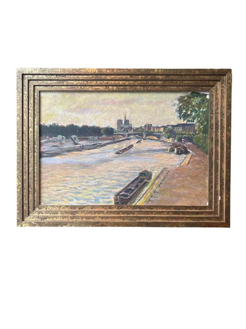 Oil Painting on Panel of the Seine 1950s