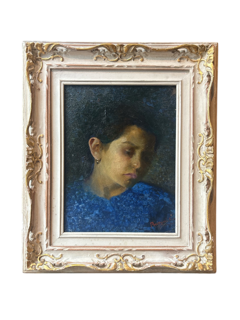 Oil Painting on Panel of Female Portrait 1950s