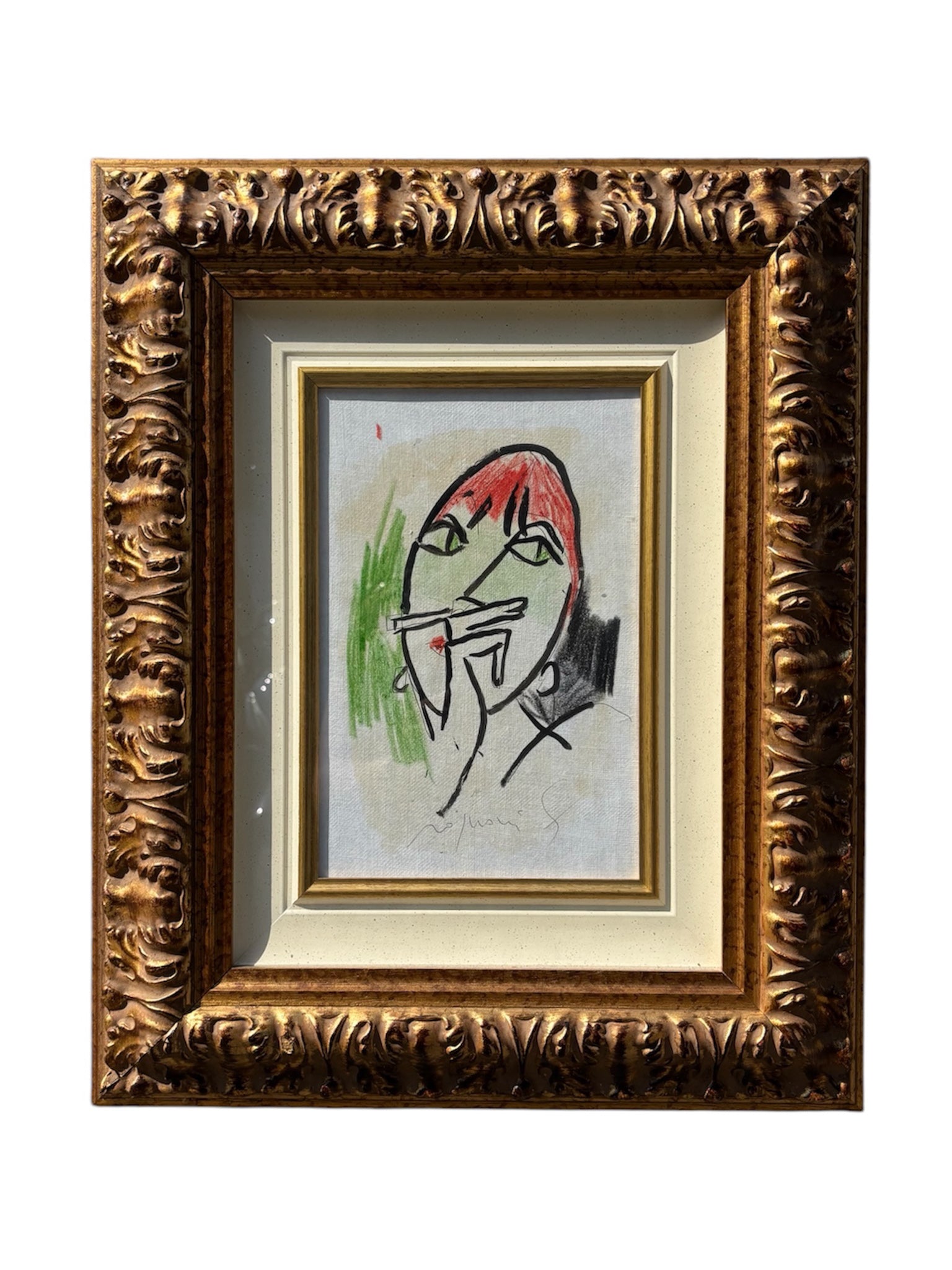 Mixed Technique Painting on Canvas Paper by Franco Rognoni 70s