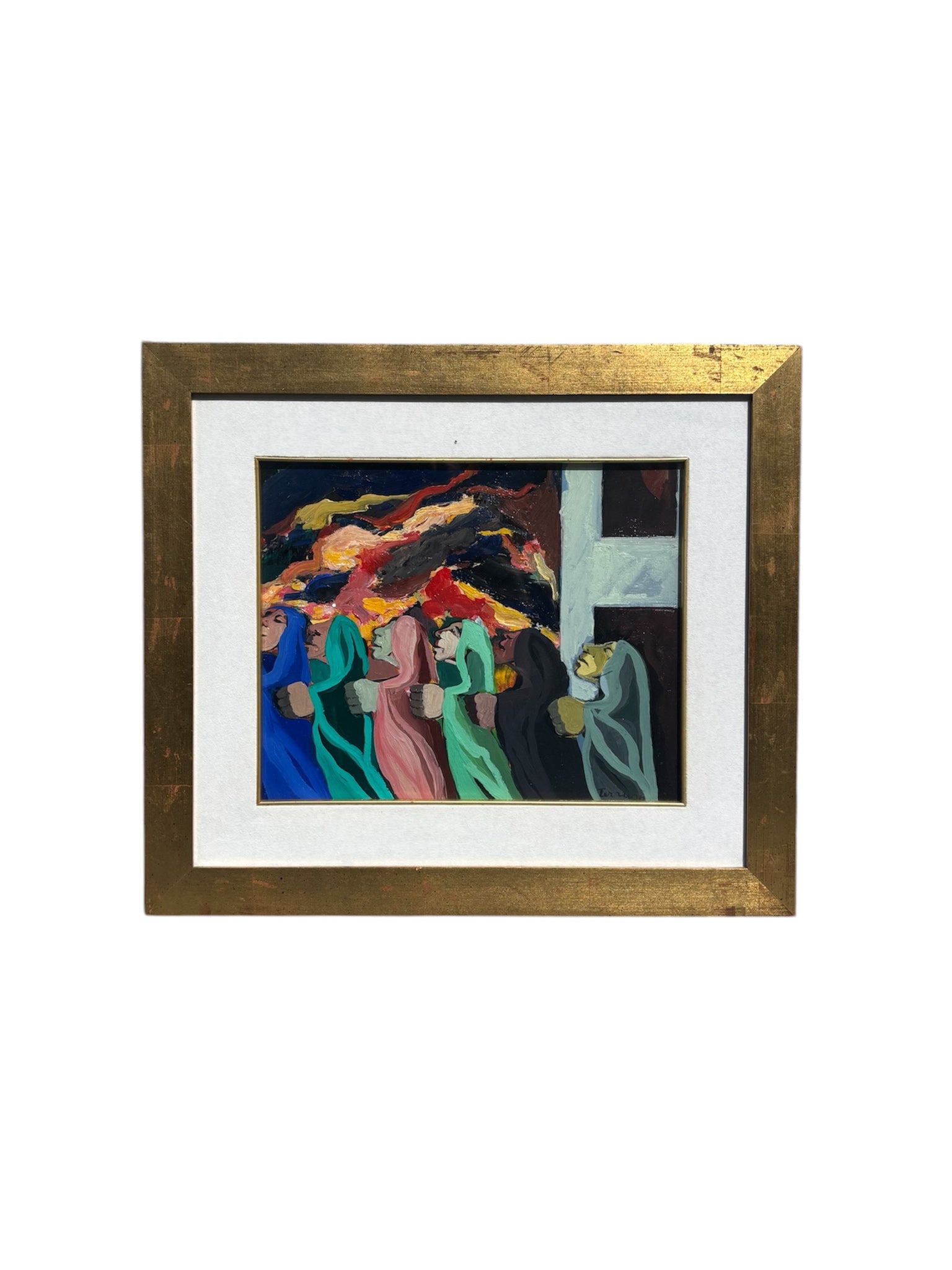 Oil Painting on Board 'The Procession' by Saverio Terruso 70s