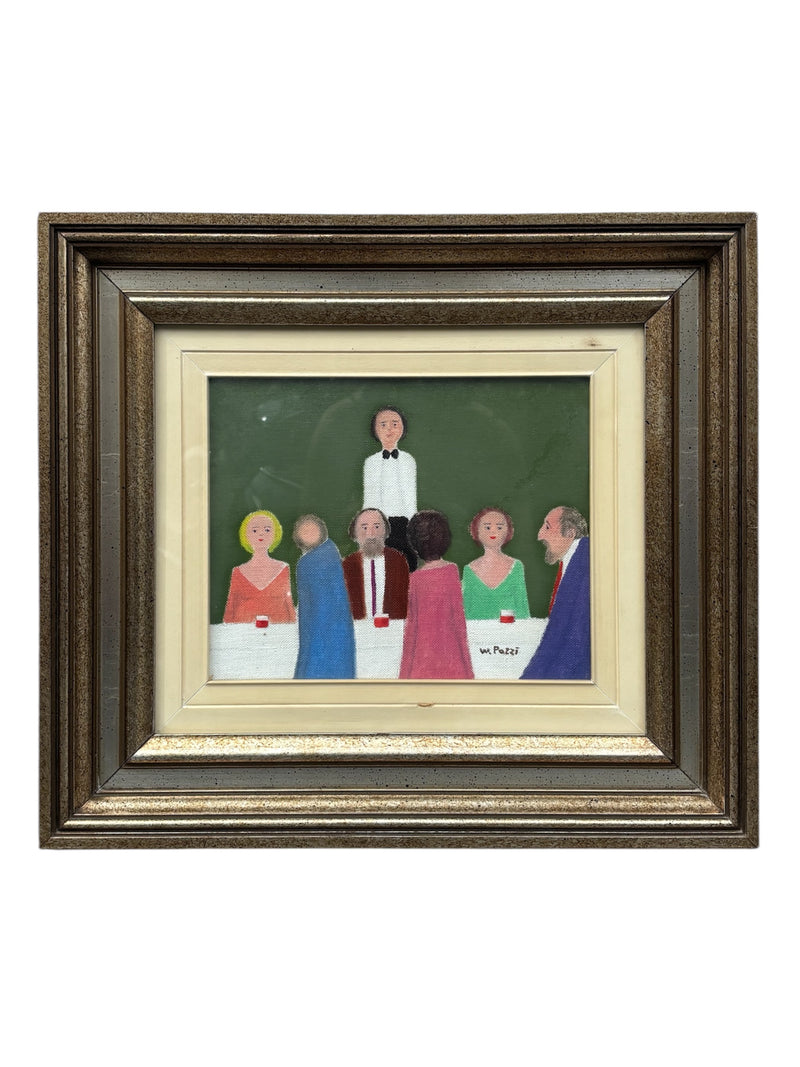 Dipinto Olio su Tela 'Osteria' di Walter Pozzi Anni 70