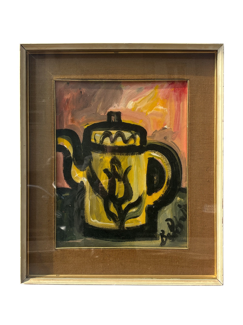 Dipinto Olio su Tela di Natura Morta con Caffettiera di Gustavo Boldrini Anni 70